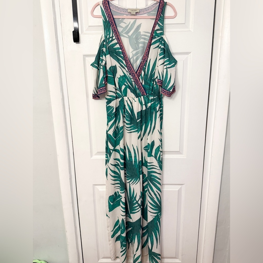 Tropical Green Leaf Print Jumpsuit - Picture 2 of 6